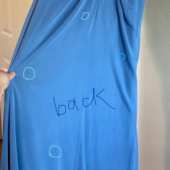 Steel Blue David’s Bridal High-Neck Ruched Mesh Bridesmaid Dress - Picture 16 of 16